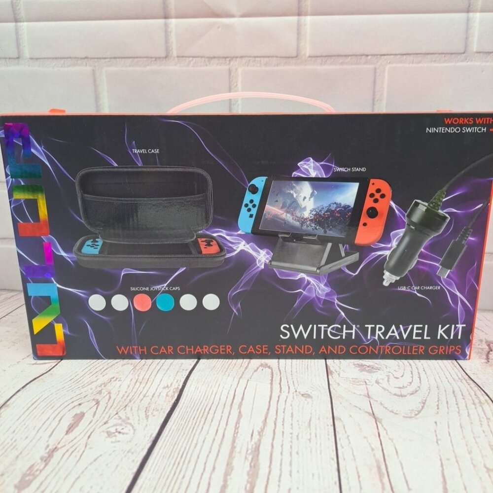 Switch Travel Kit With Car Charger Case Stand &‎ Controller Grips